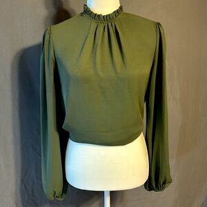 SHEIN Olive Green Blouse with Ruffled Neckline